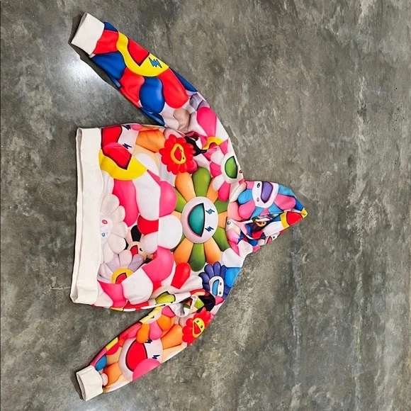 Authentic J Balvin xTakashi Murakami Hoodie Multicolor Floral-Emoji Hoodie uni - Picture 2 of 6
